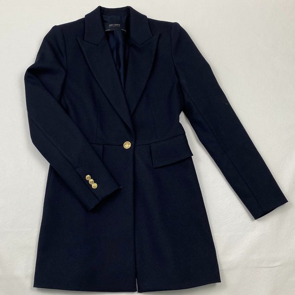 Zara Jackets & Blazers - Zara Basics Navy blazer topper coat with gold buttons medium